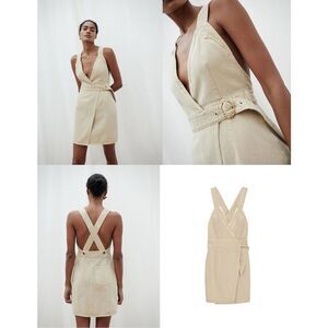 Nanushka Signature Giza Wild Western Wrap Cream Denim Mini Dress Women's Small